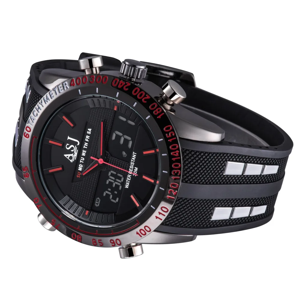  Men Sport Watch Rubber Band Digital Analog Military Watch Water Resistant Stopwatch Alarm Calendar 