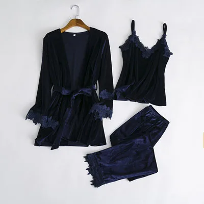 Fiklyc Брендовые женские Зимние/Осенние привлекательные пижамные комплекты из трех предметов, женская одежда для сна, дизайн, ночные рубашки - Цвет: blue set