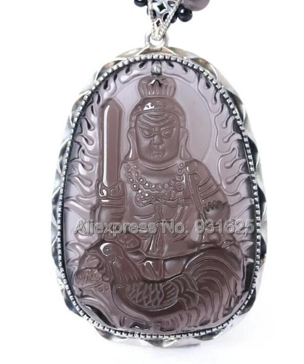 

925 Sterling Silver Natural Ice Clear Obsidian Carved Chinese Zodiac Cock Amulet BUddha Pendant + Beads Necklace fashion Jewelry