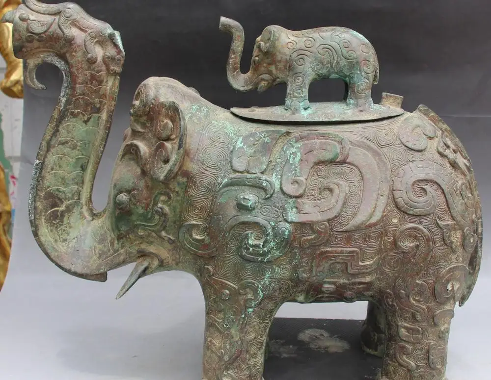 

free shipping 17" Chinese Antique Bronze Ware Elephant Elephants Zun Incense Burner Censer Jar