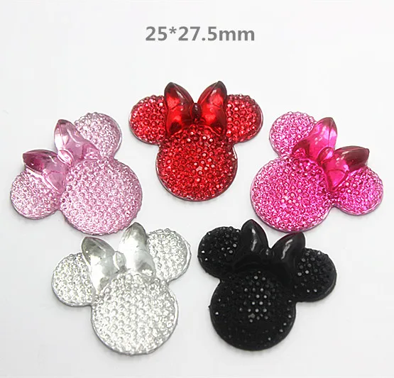 

100pcs Mix Colors Cute Red/Hot pink/Pink/Clear White Resin Minnie Mouse with Bowknot Flatback Cabochon,25*27.5mm