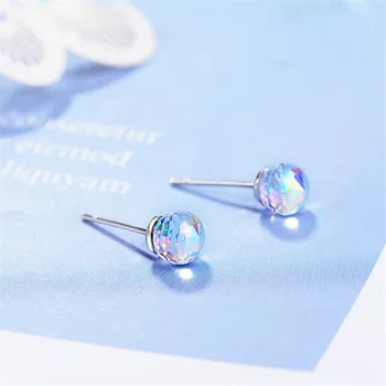 

New Personality Aurora Crystal 925 Sterling Silver Jewelry Temperament Irregular Ball Beautiful Stud Earrings S710