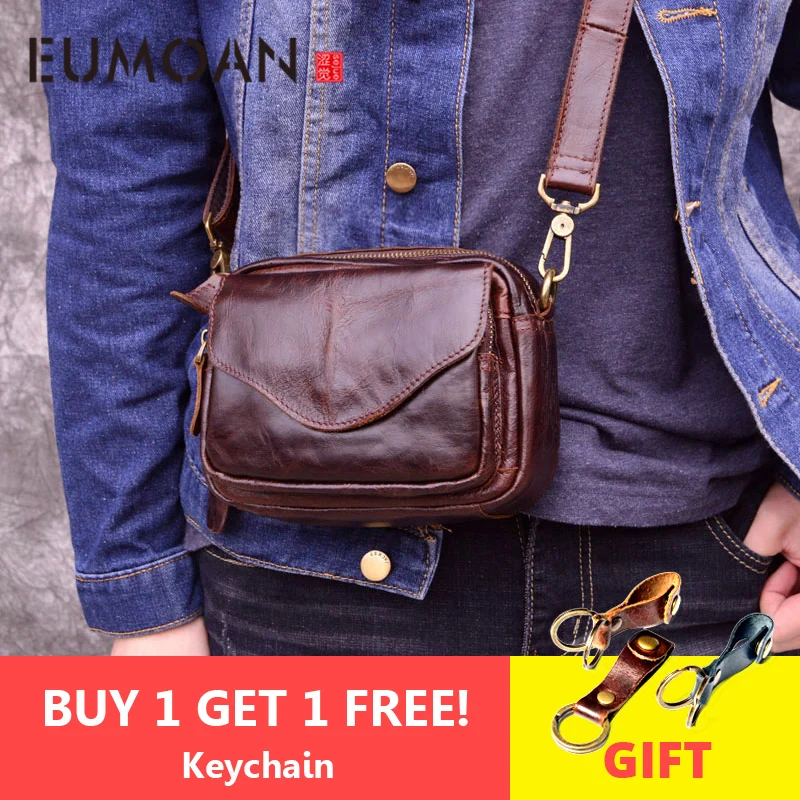 

EUMOAN Retro oil wax leather men's Messenger bag head layer leather cross section flip summer casual phone bag
