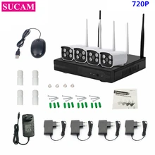 SUCAM 720P 4CH Wireless NVR CCTV System Wifi 1.0MP IR Outdoor Bullet P2P IP Camera Waterproof Security Video Surveillance Kit