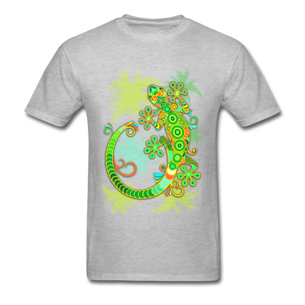 High Quality Gecko Lizard Colorful Tattoo Style Funny Top T-shirts Crewneck Pure Cotton Men Tops Shirt Tee Shirts April FOOL DAY Gecko Lizard Colorful Tattoo Style grey