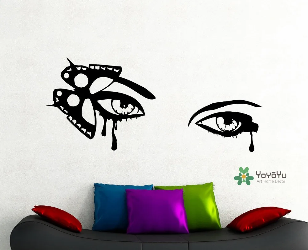 Girls Eyes Wall Decals With Butterfly Art Wall Sticker Home Room