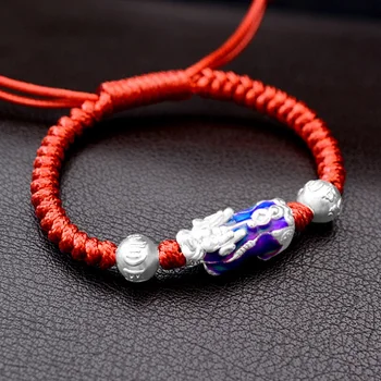 

Fashion Dragon Knot S999 Silver Lucky Pixiu Temperature Sensitive Discoloration Hand Woven Men's Six Words Bracelet Wholesale