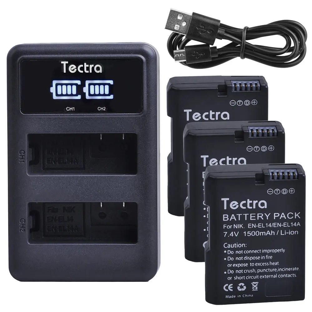 

1500mAh 3pcs EN-EL14 EN-EL14A Battery for Nikon P7700 D3200 D3300 D3400 D3500 D5600 ENEL14 Battery+LED Display USB Dual Charger