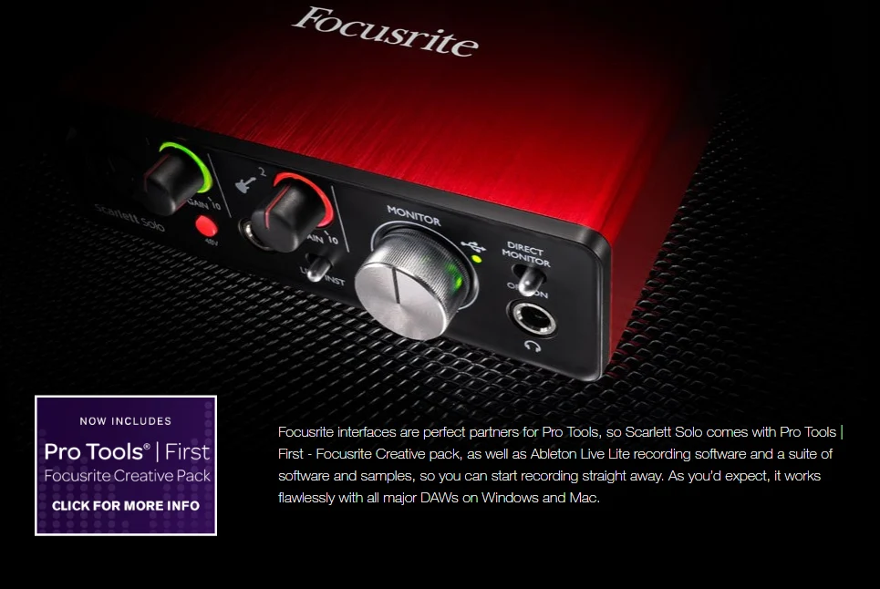 Focusrite Scarlett Solo(2nd Gen) USB аудио интерфейс с микрофонный предусилитель внешняя звуковая карта для гитары и микрофона