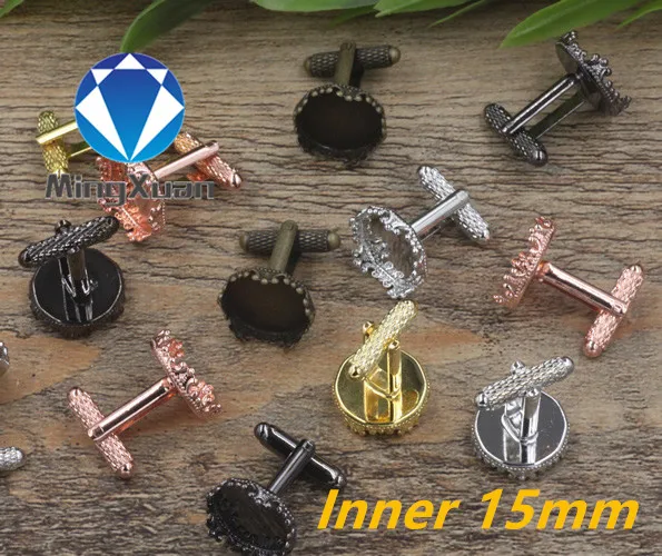 

MINGXUAN 10pcs Crown Cufflink Base Setting Tray For 15mm Bezel Cameo Cabochon DIY Jewelry Accessories C417