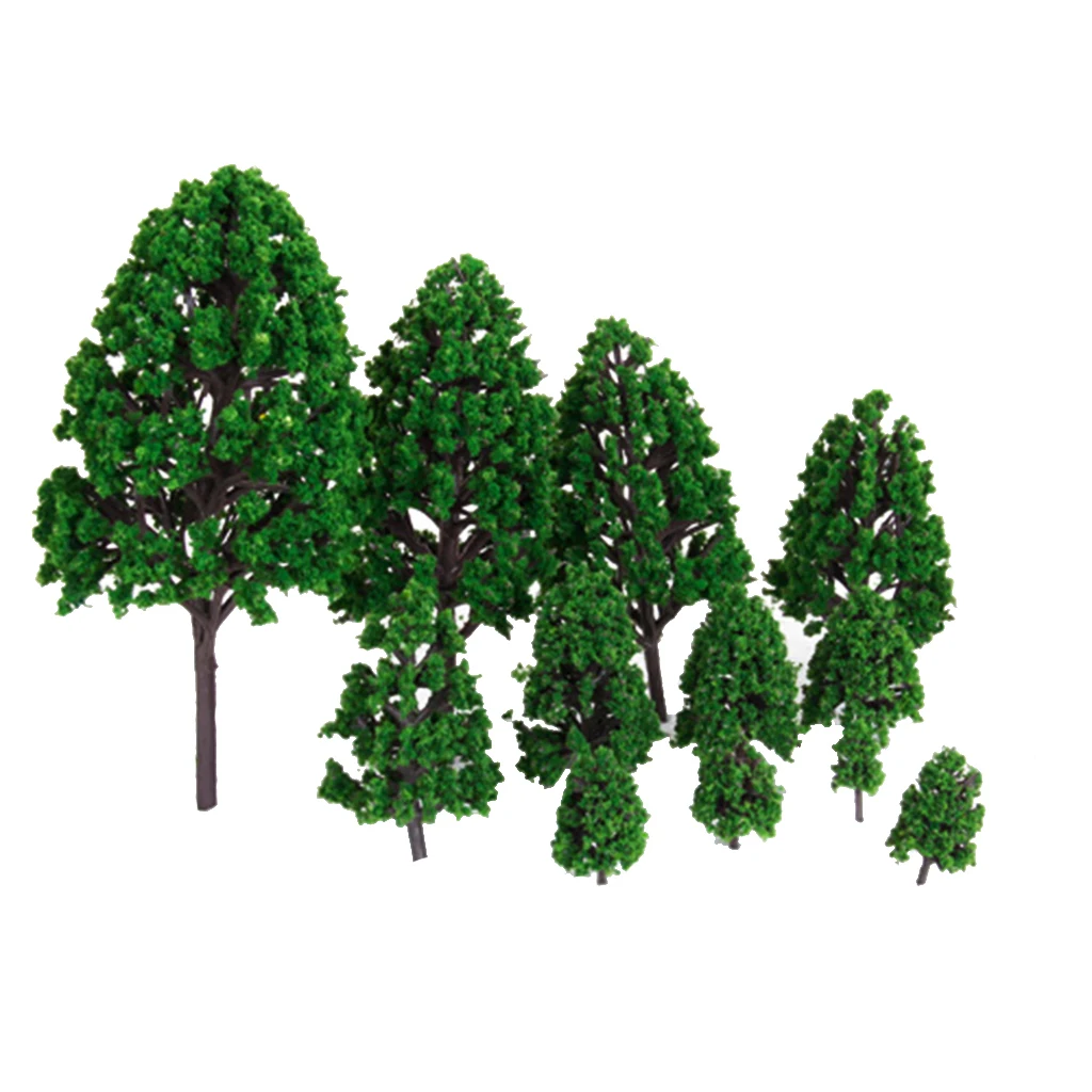 12Pieces Green Plastic Model Trees Train Railroad Park Garden Scenery Landscape Scenery DIY 1/50 Scale Trees Toys 3