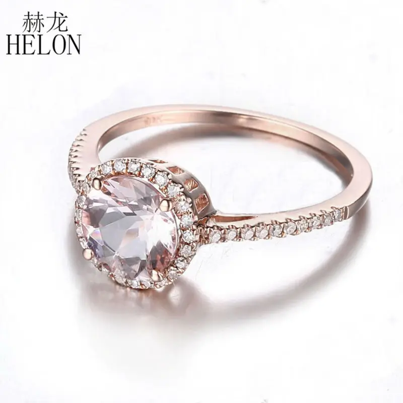 HELON Твердые 10 к розовое золото Сертифицированный круглый 1.37ct натуральный морганит и бриллианты Halo обручальное кольцо для женщин драгоценный камень ювелирные изделия кольцо