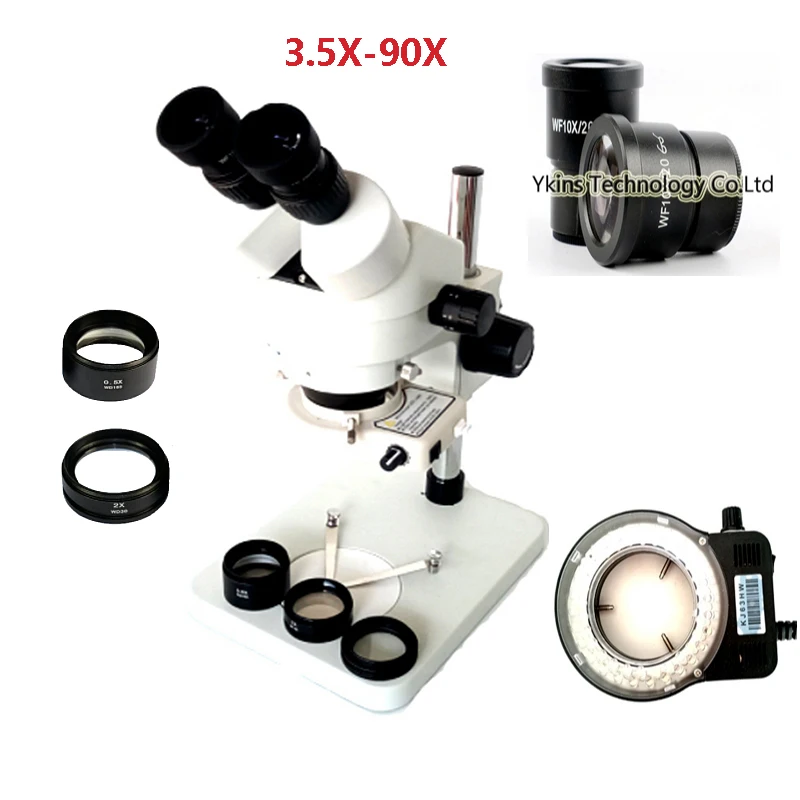 

Long table stand 3.5X- 90X binocular stereo microscope +0.5X 2.0X lens +56 adjustable led light illumination