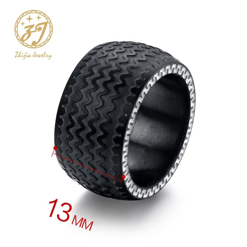 Zhijia винтажные кольца 13 мм в стиле панк для мужчин и женщин 316L обручальные кольца из нержавеющей стали черного цвета дизайнерское кольцо