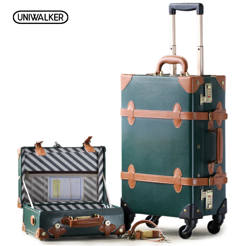 20-26 Dark Green Vintage Suitcase PU Leather Travel Suitcase , Scratch Resistant Rolling Luggage Bags With Universal Wheels 20-26 Dark Green Vintage Suitcase PU Leather Travel Suitcase , Scratch Resistant Rolling Luggage Bags With Universal Wheels