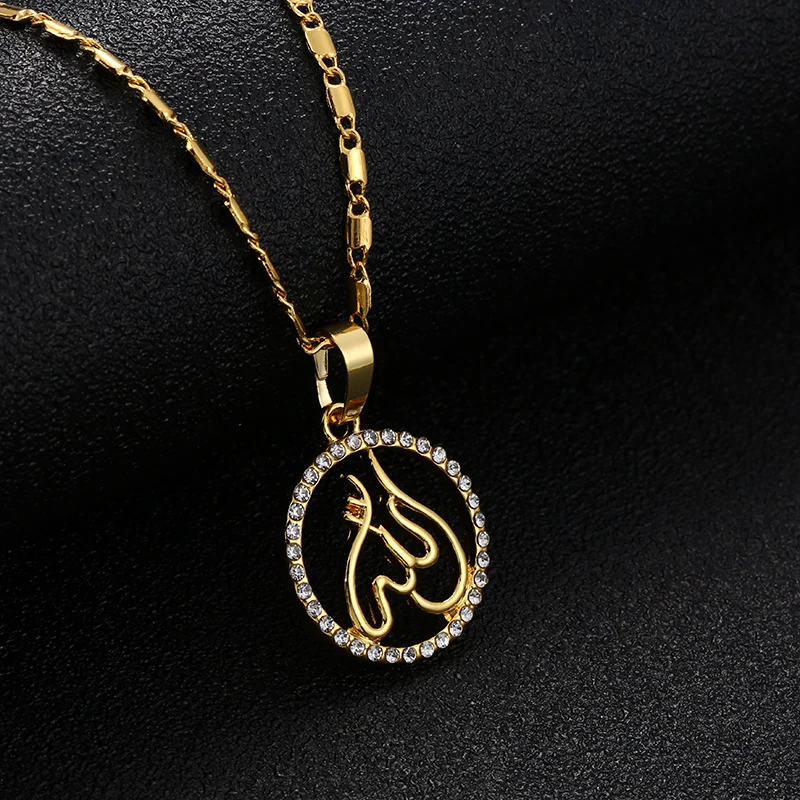 

Islamic Allah Muslim Pendant Necklace Jewelry Gold/Silver Color CZ rhinestone Round Religious Muslim Jewelry Men/Women Souvenir