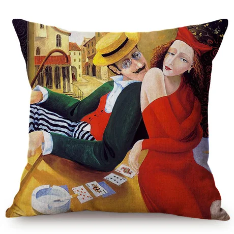 Nordic Vintage Beautiful Woman Oil Painting Art Decorative Cushion Cover Couple Happy Love Story Sofa Chair Throw Pillow Cover M101-2