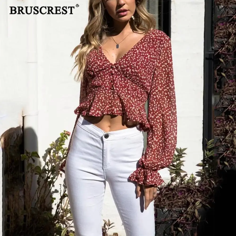 

Boho style vintage floral print blouse women shirts 2019 Summer kawaii ruffle korean clothes woman tops and blouses streetwear