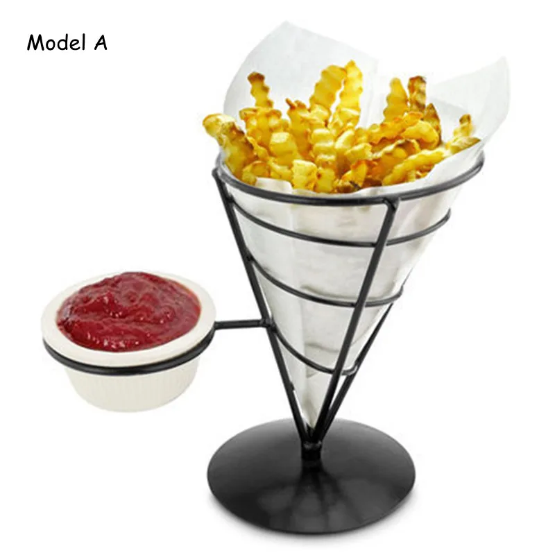 Iron Potato Chips French Fries Basket Cone Fries Holder Snack Frame