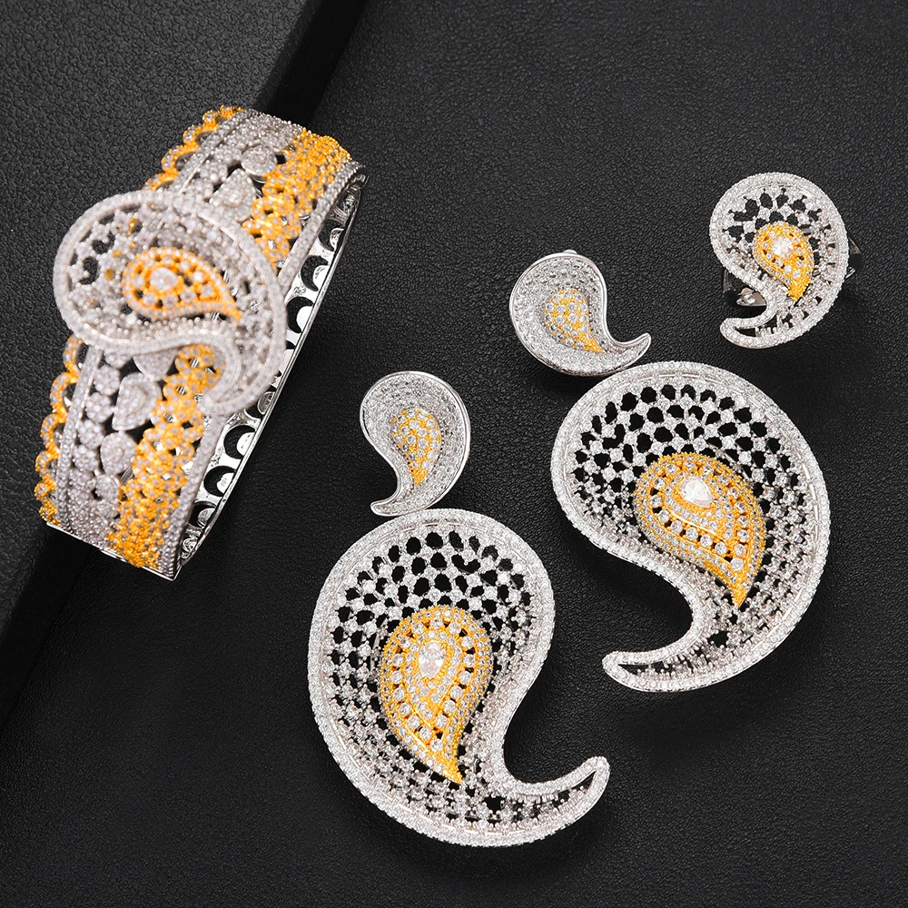SisCathy 4PCS Big Statement Women Wedding Jewelry sets Luxury Cubic Zircon CZ African Dubai Bridal Jewelry Sets Accessories