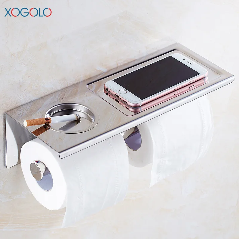 

Xogolo Stainless Steel 304 Chrome Plating Double Paper Towel Shelf Phone Ashtray Suction Cup Toilet Paper Holder