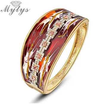 

Mytys Dark Red Enamel Print Bangle for Women Fashion Modern Jewelry Cubic Zircon High Quality Limited Sale B911