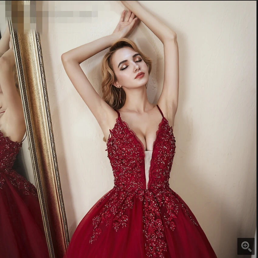 Robe de soiree бальное платье из бордового тюля платья для выпускного вечера на тонких бретелях с глубоким v-образным вырезом и открытой спиной Платья на выпускной откровенные лучшие продажи