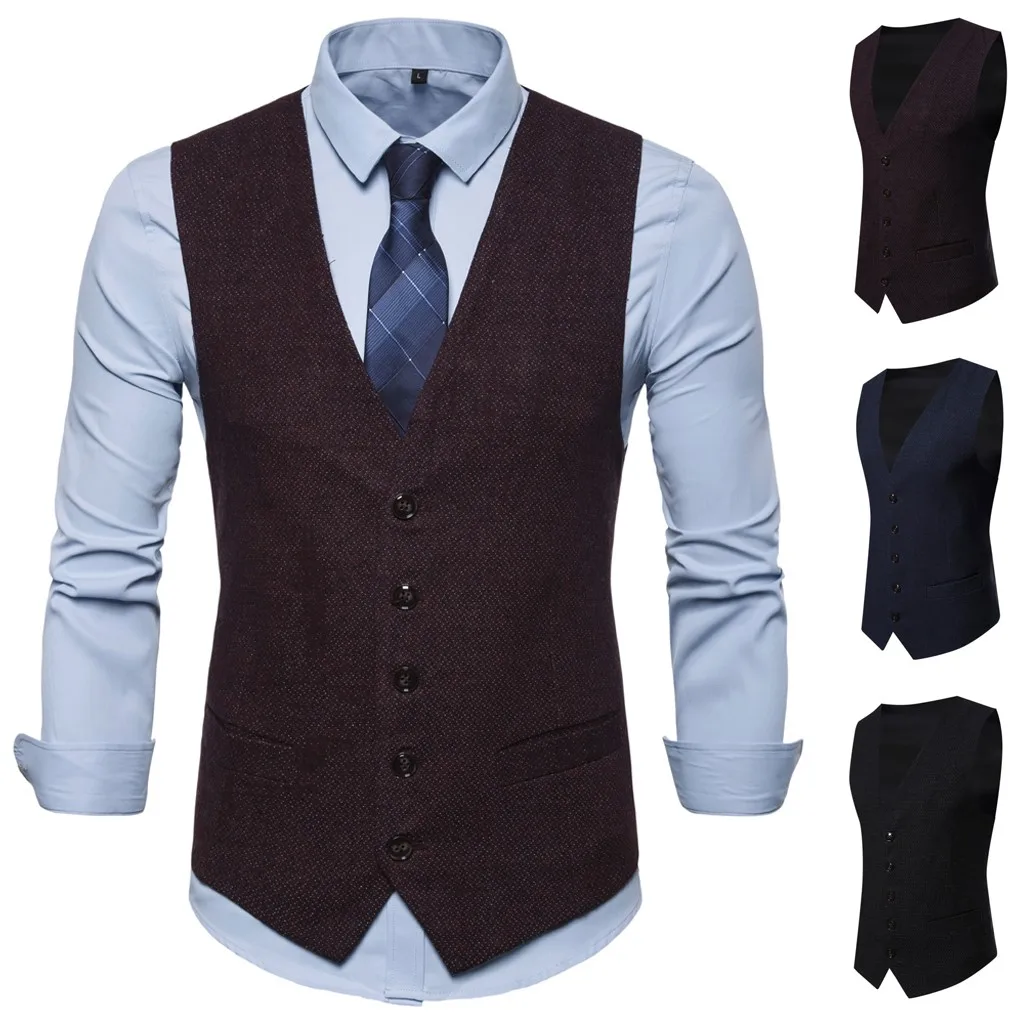 Men's Fashion Business Casual Wedding Waistcoat Tops Vest  Jacket Top Coat Support Wholesale And Dropship