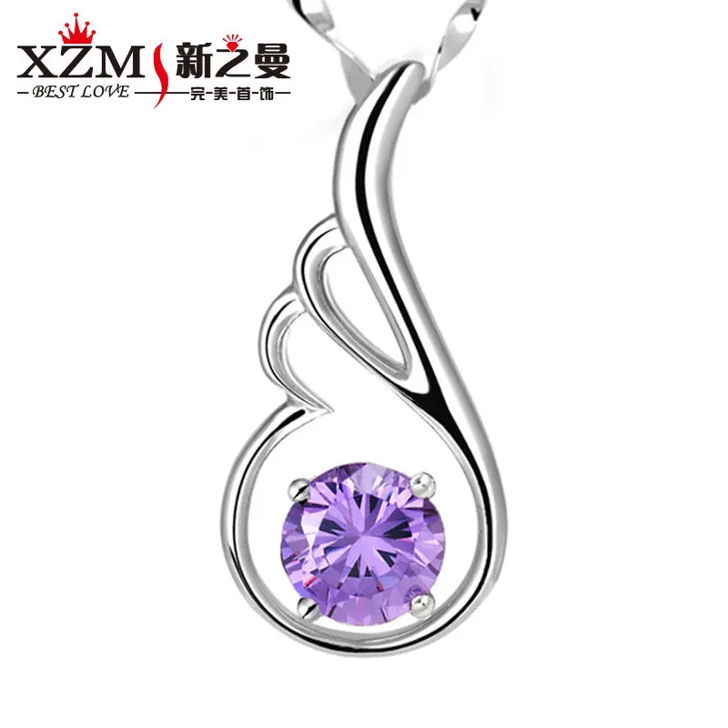 

Jewelry 925 silver female necklace fashion silver jewelry crystal pendant brief design short chain gift