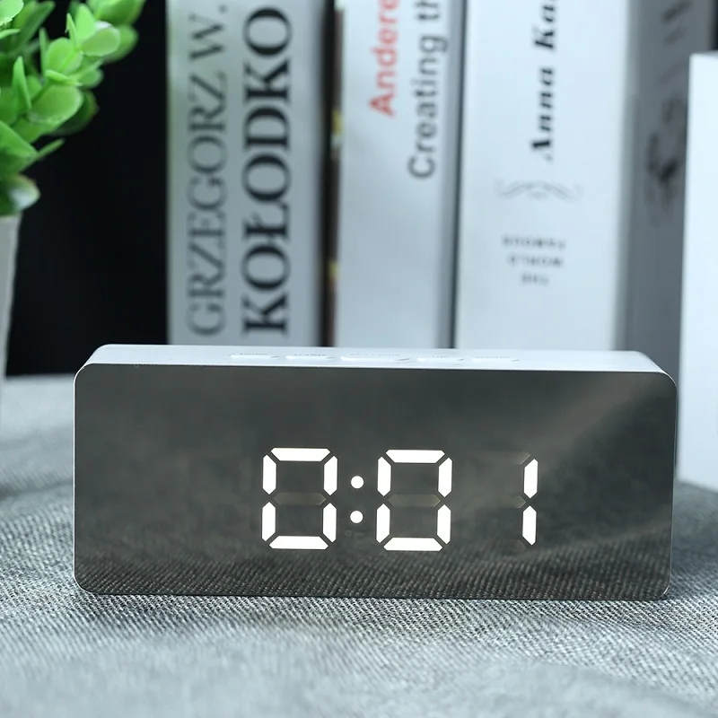Rectangle Большой дисплей температуры Будильник зеркало электронные часы светодиодный настольный с функцией повтора украшение дома - Цвет: Rectangle