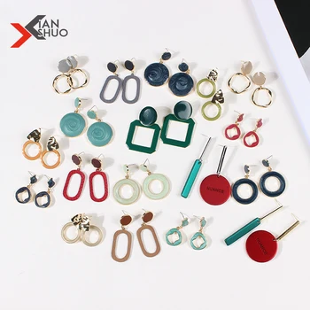 

Bohemian Geometric Color Irregular Drop Earrings Copper Round Circle Asymmetry Earrings For Women Party Jewelry Pendientes