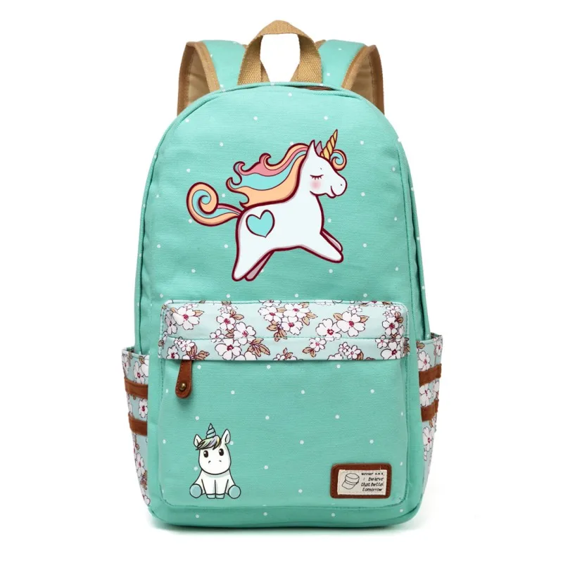 

JIULIN cute unicorn Dab cartoon Backpack For Women Girls Canvas bag Flowers wave point Rucksacks backpack travel Shoulder Bag