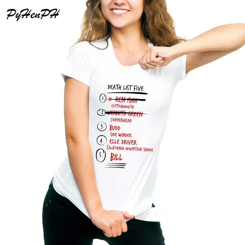 Kill Bill Bloody Death List футболка с принтом для женщин Kill Bill Death List дизайнерская футболка женская футболка тенниска хипстерские футболки