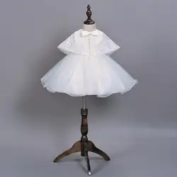 Новейшее платье для маленьких девочек белое платье для первого дня рождения с кружевной шалью, Детские платья для свадебной вечеринки