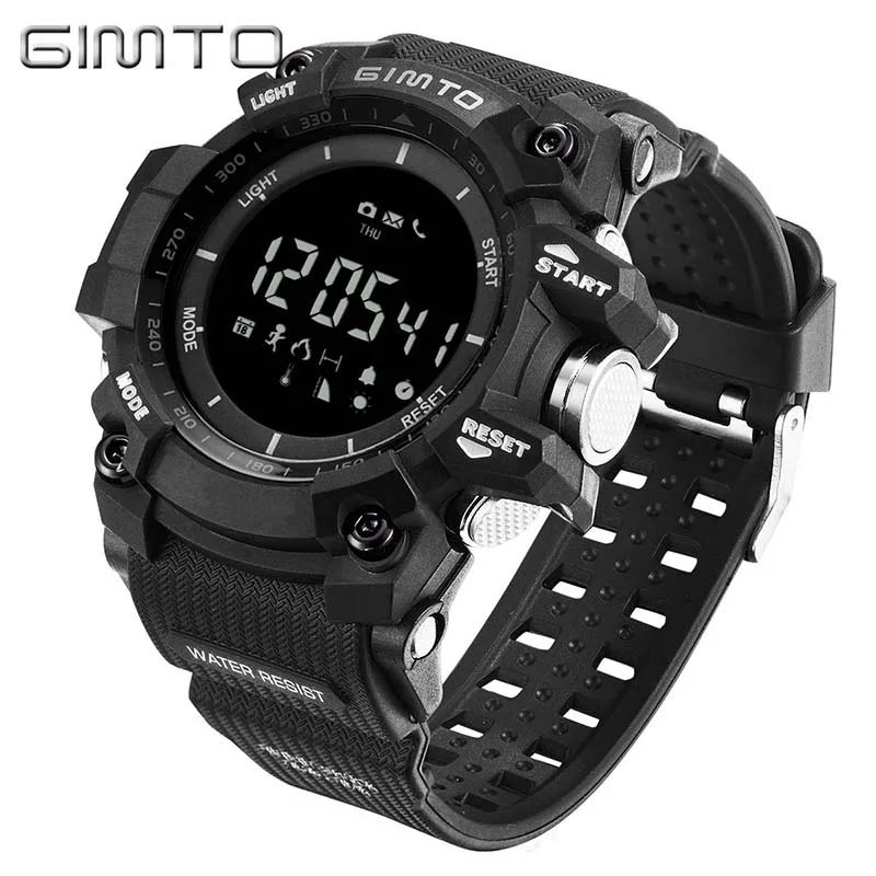 

Digital Sport Watch Men GIMTO Brand Military Pedometer barometer Smartwatch Stopwatch Diving Male Clock LED relogio masculino