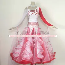 Pink color Competition ballroom Standard dance dress,juvenile dance clothing,stage ballroom dress,Tango Dance Dress,black color