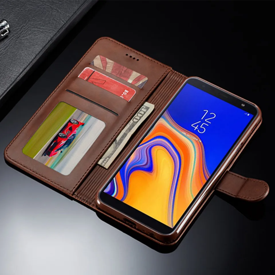 Кожаный чехол бумажник для samsung Galaxy J4 J6 Plus 2018 флип с держатель карт телефона сумка