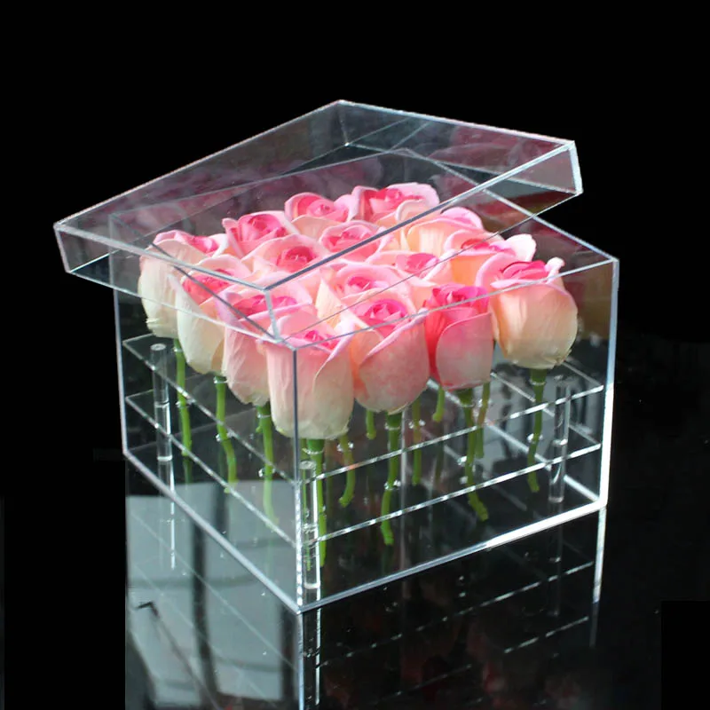 Прозрачный акриловый макияж Органайзер коробка косметичка роза цветок коробка с крышкой украшение дома цветок Органайзер коробка