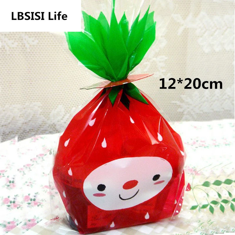 

100pcs 12*20cm Cute Small Strawberry Bakery Gift Kitchen Food Baking Cookie Biscuit Packaging Bread Packing Plastic Wedding Bags