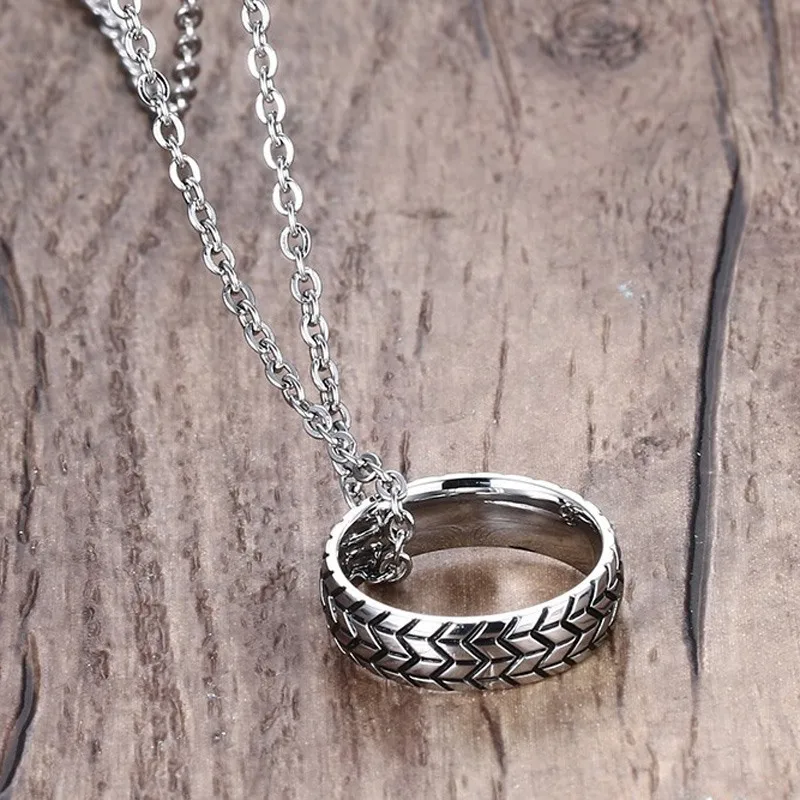 Mprainbow Mens Necklaces Pendants Stainless Steel Tire Round Circle