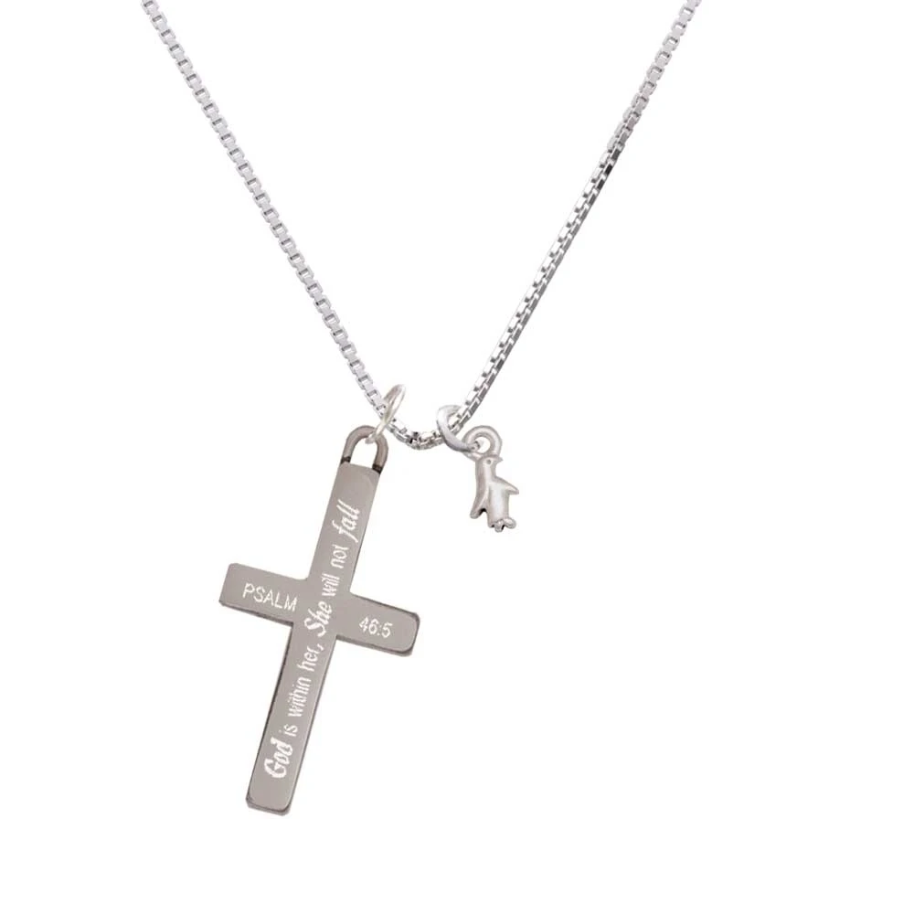 Mini Penguin - She will not Fall - Cross Necklace