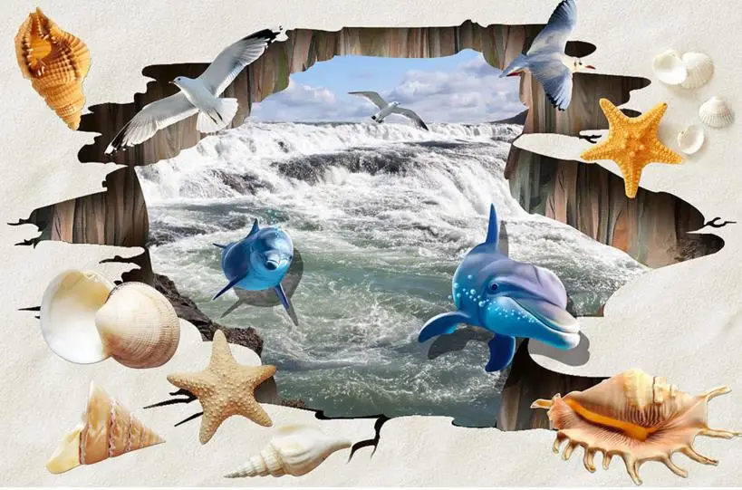 

3D flooring bathroom sea beach custom 3d-floor beach shell waterproof non-slip waterproof thickened vinyl floor roll