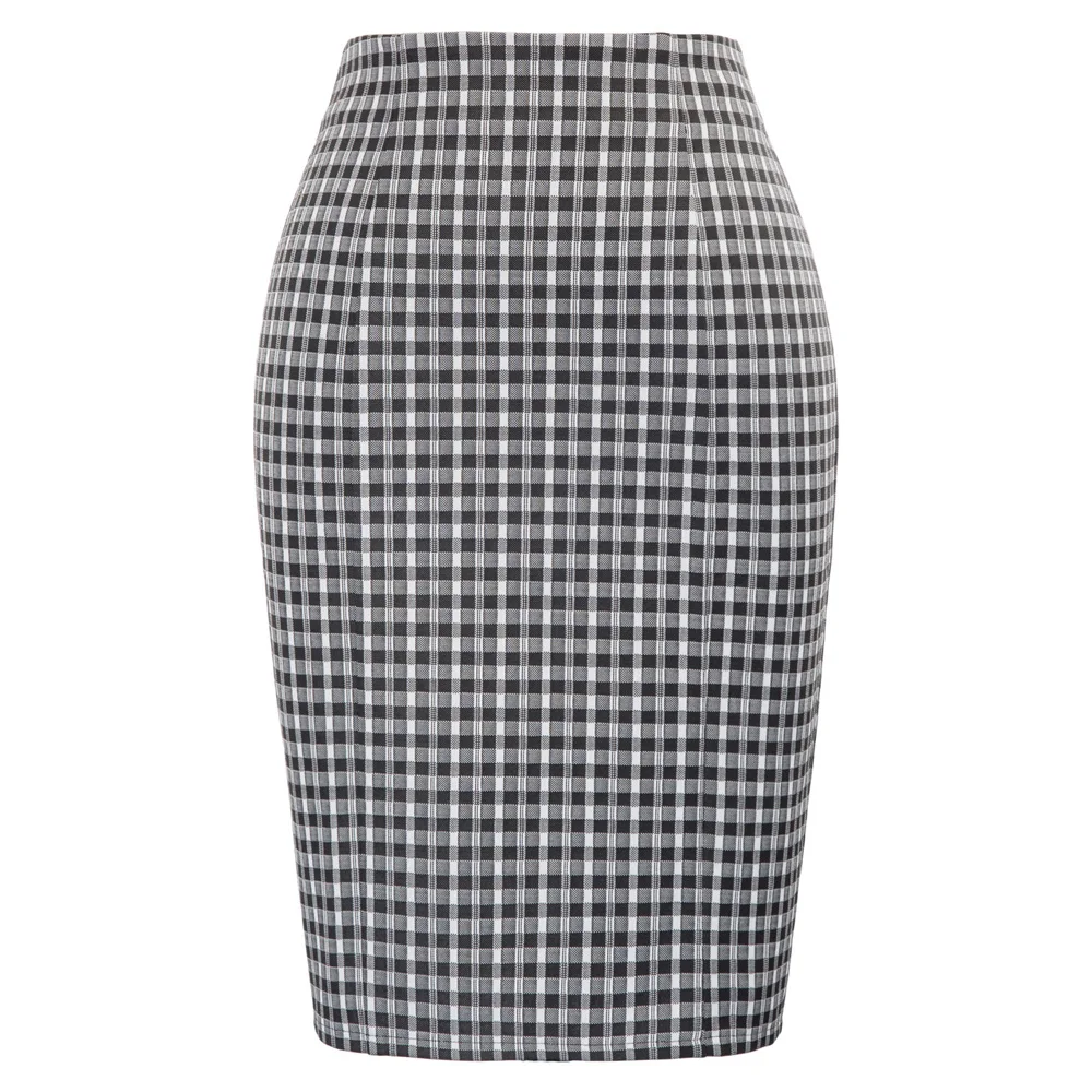 Women grid skirts Elastic High Waist Hips-Wrapped sexy fit slim office lady work Pencil Skirt Fitness Business OL falda | Женская одежда