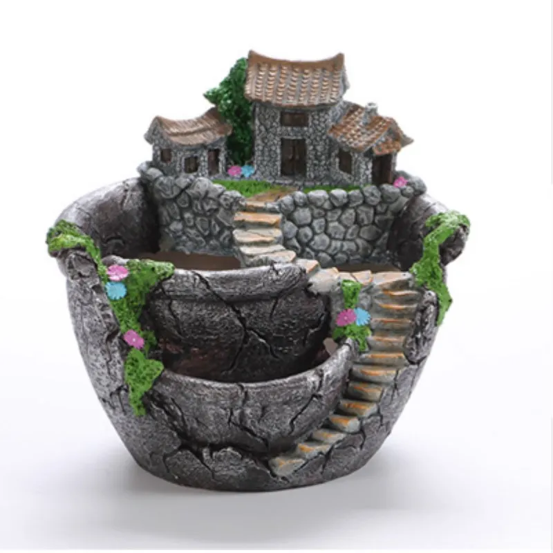 

Cartoon Style Creative Desktop Landscape Flower Pot Garden Design Flowers Baskets Succulents Plants Holder Nordic Decor Home