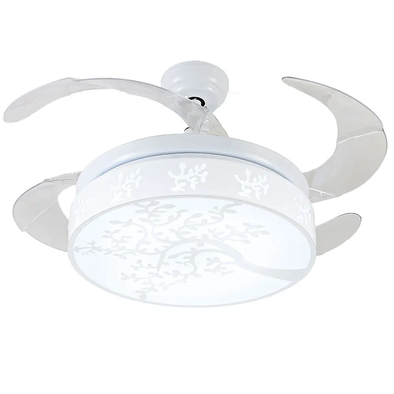White Leaf Pattern Hidden Blades Ceiling Fan Y4222