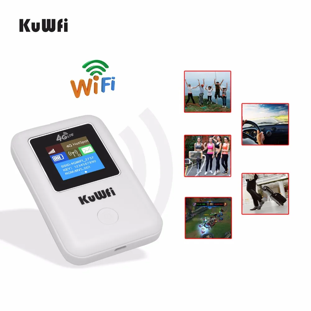 KuWFi Беспроводной Wi-Fi маршрутизатор 4 разблокированными аппарат не привязан к оператору сотовой связи маршрутизатор Портативный карман точку доступа Wi-Fi 4G модем автомобилей Wi-Fi маршрутизатор со слотом для Sim карты