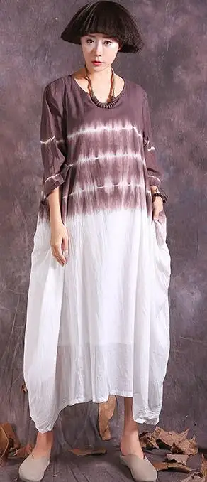 NINI WONDERLAND весеннее платье из хлопка с принтом, Повседневные Классические платья для женщин, свободная талия, необычное винтажное платье большого размера - Цвет: brown