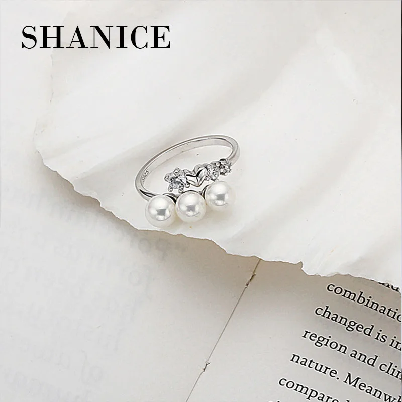 

SHANICE 100% 925 Sterling Silver Jewelry Pearls and Clear Zircon Open Rings for Women bijoux en argent Christmas Gifts
