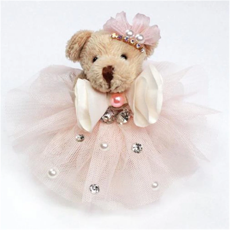 

12pcs/lot 8cm Cute Teddy Bear Wedding Dress Plush Cartoon Doll Soft Plush Toys Stuffed Animal Toy for Children Gift Z176