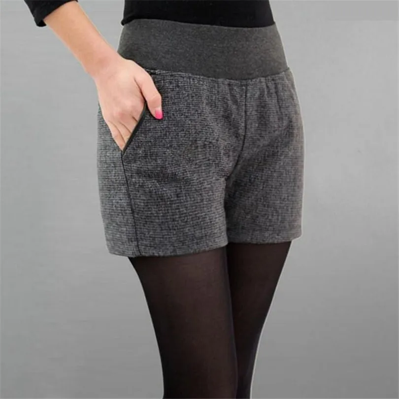 

YRRETY Autumn Korean Fashion Shorts For Women Winter Classic Basic Casual Wide Leg Short Femme Loose Woolen Elasticity Shorts